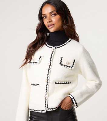 Blue Vanilla Off White Contrast Trim Cardigan
