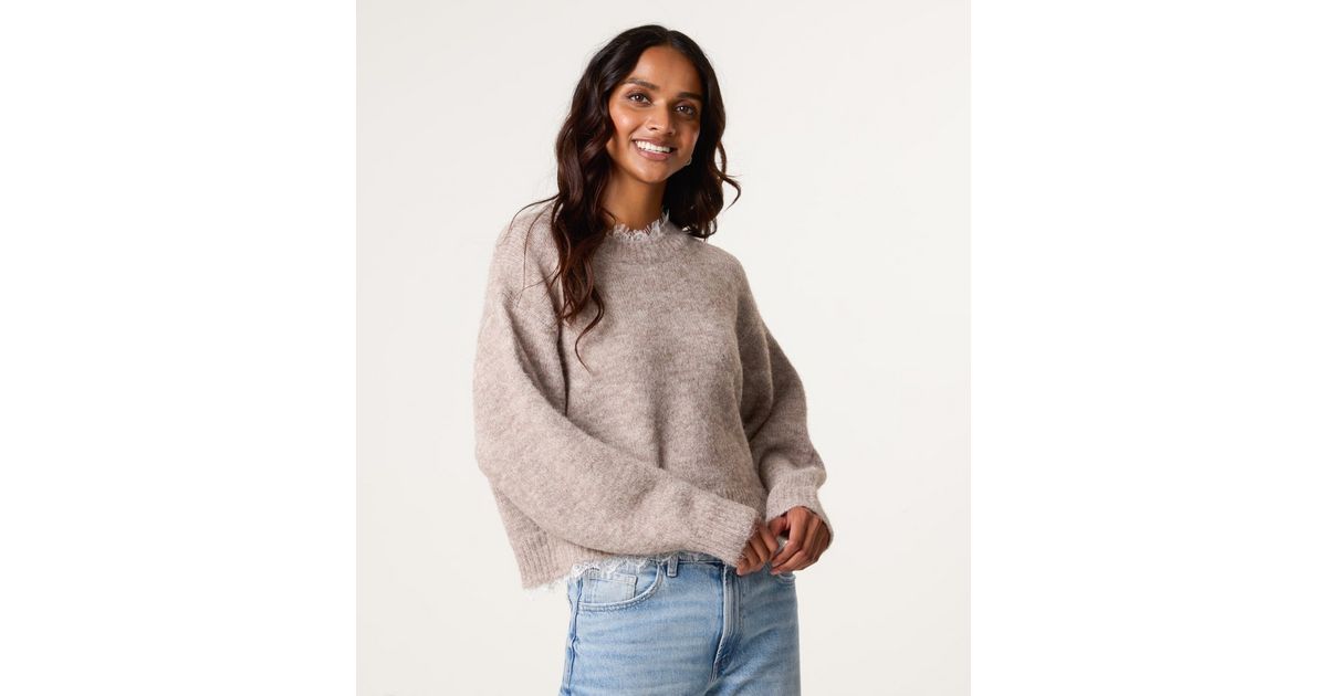 Blue Vanilla Stone Lace Collar Jumper New Look