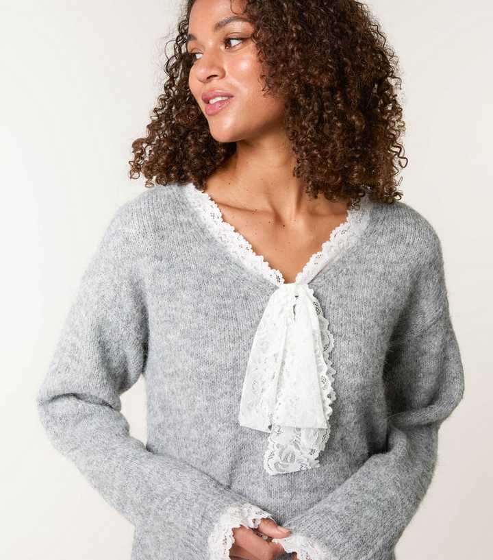 Blue Vanilla Grey Lace Trim Knit Jumper