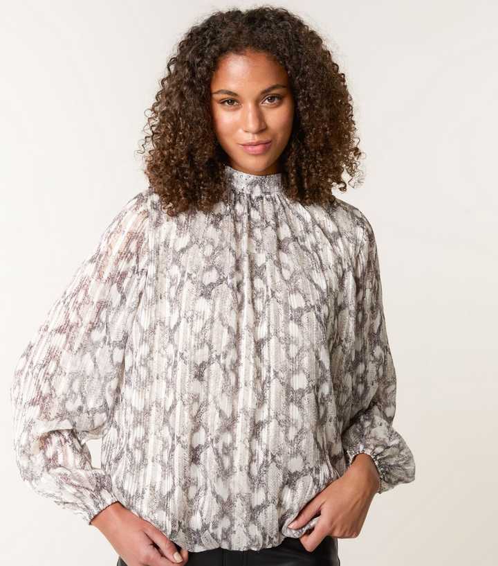 Blue Vanilla Multicoloured Snakeskin Print Rhinestone Embellished Blouse