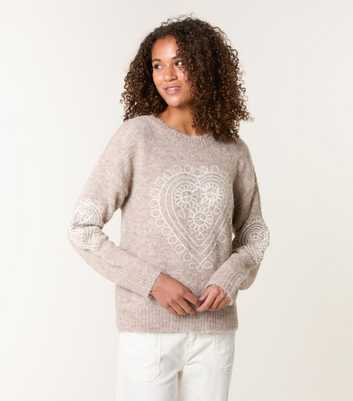 Blue Vanilla Brown Heart Embroidered Jumper