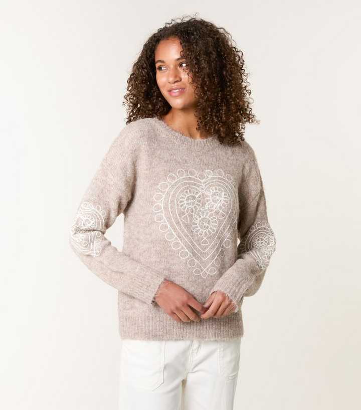 Blue Vanilla Brown Heart Embroidered Jumper