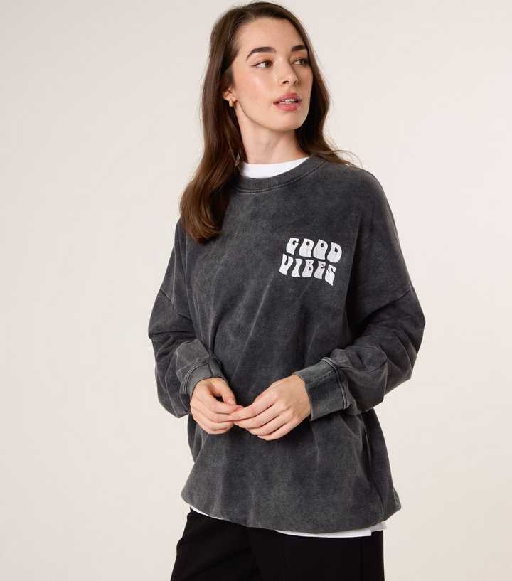 Blue Vanilla Grey Good Vibes Slogan Sweatshirt