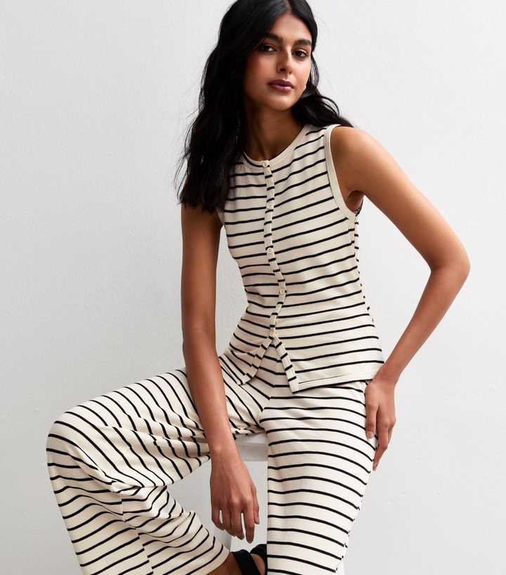 Off White Striped Tank Top