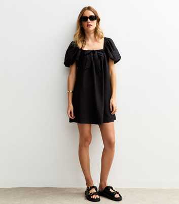 Black Milkmaid Bow Mini Dress
