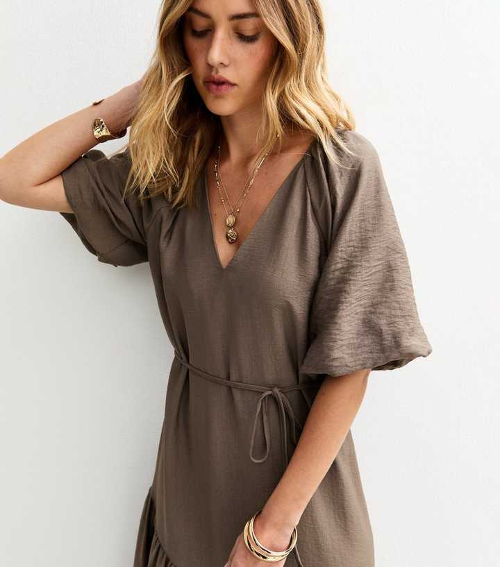 princess polly baby blue dress Stone Asymmetrical Puff Sleeve Midi Dress