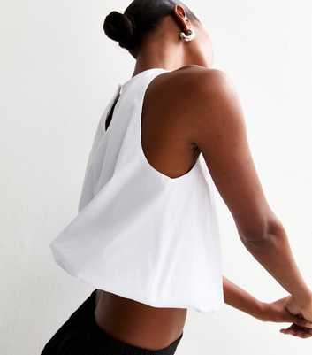 White Poplin Bubble Hem Flared Top
