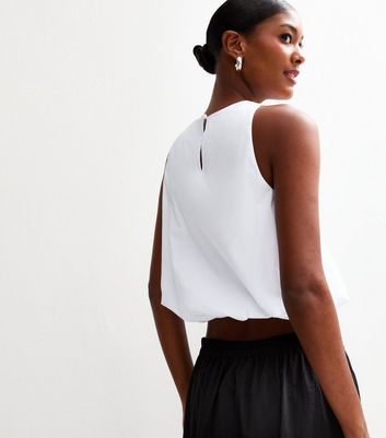 White Poplin Bubble Hem Flared Top New Look