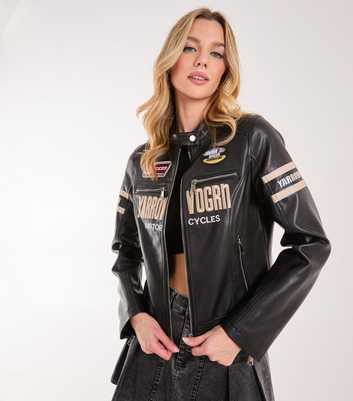Pink Vanilla Black Faux Leather Motocross Biker Jacket