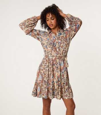 Blue Vanilla Cream Printed Belted Shirt Dress