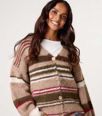 Blue Vanilla Brown Stripe Knit Cardigan