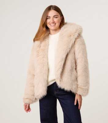 Blue Vanilla Cream Faux Fur Hooded Coat