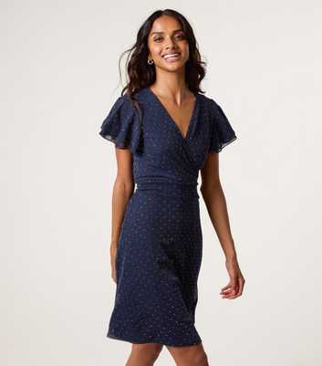 Blue Vanilla Navy Diamanté Wrap Mini Dress