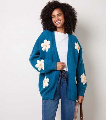 Blue Vanilla Teal Daisy Embroidered Cardigan