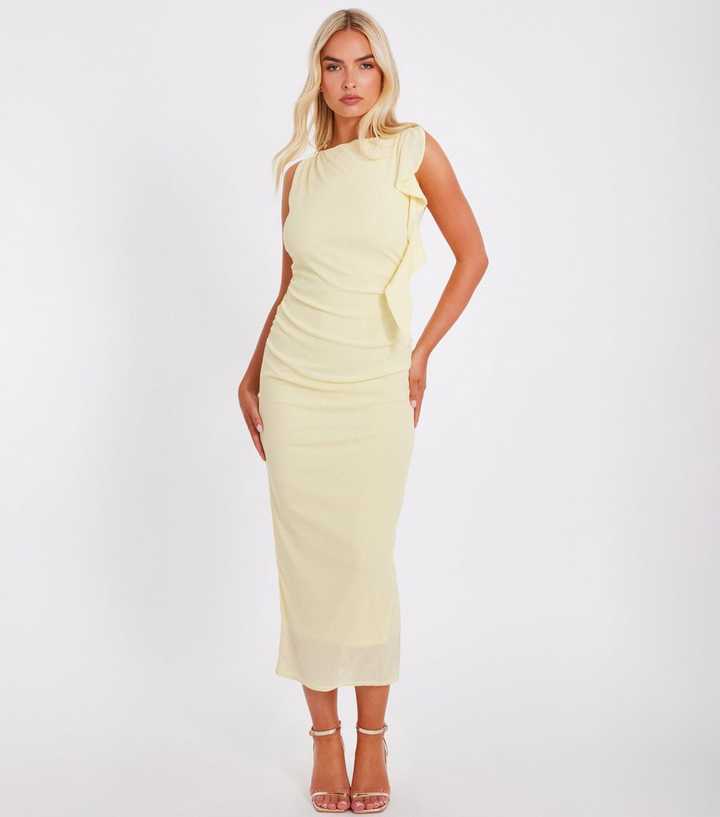 QUIZ Yellow Ruched Mesh Midaxi Dress