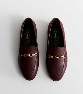 Wide Fit Dark Burgundy Faux Leather Chain Trim Loafers