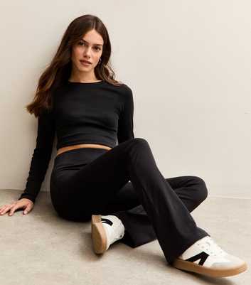 Petite Black High Waist Stretch Cotton Kick Flare Leggings