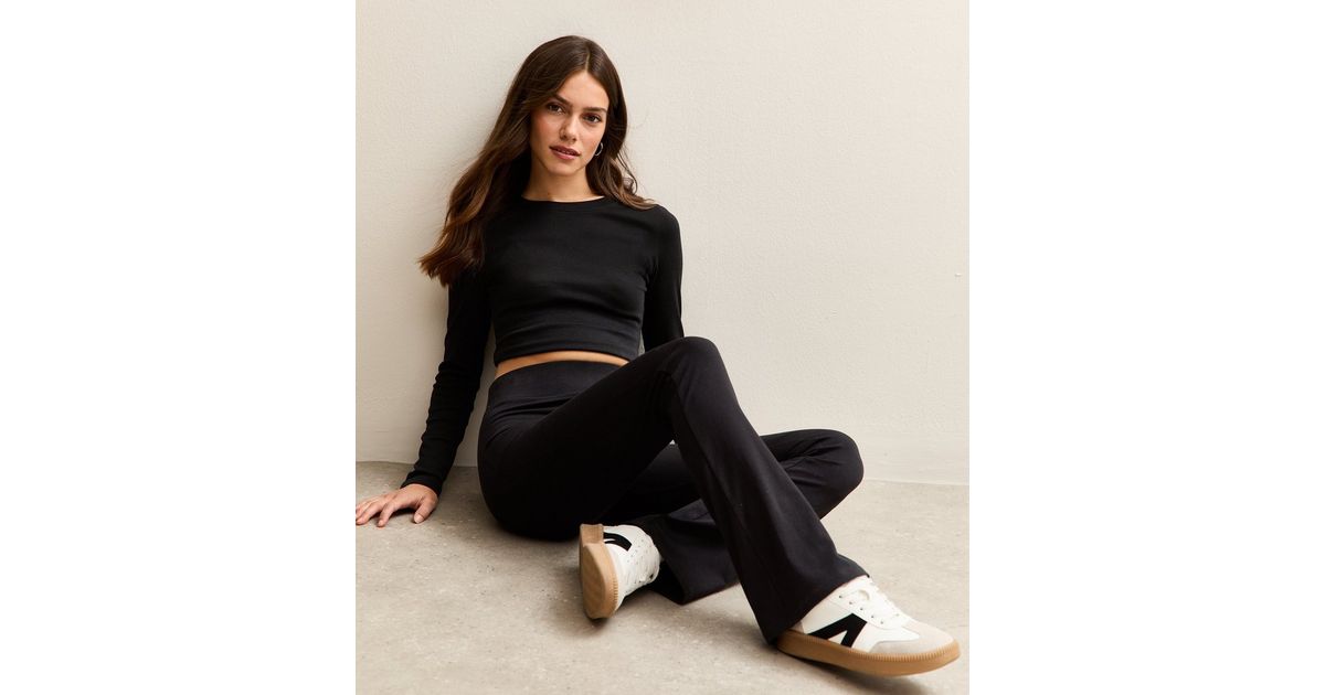 Petite Black High Waist Stretch Cotton Kick Flare Leggings New Look