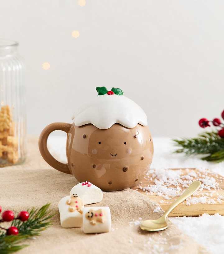 Brown Christmas Pudding Mug with Lid