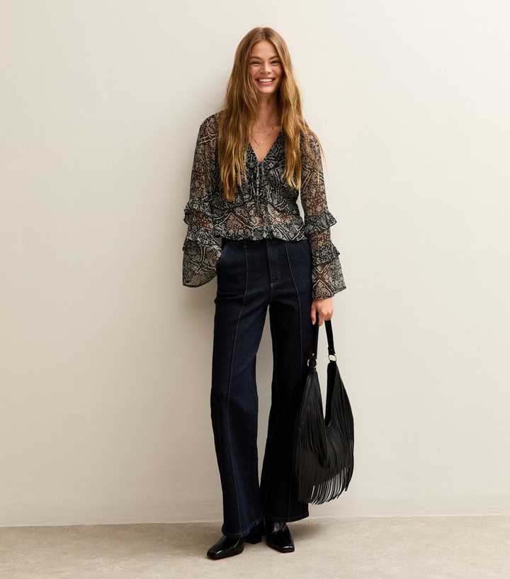 Black Paisley Print Chiffon Blouse