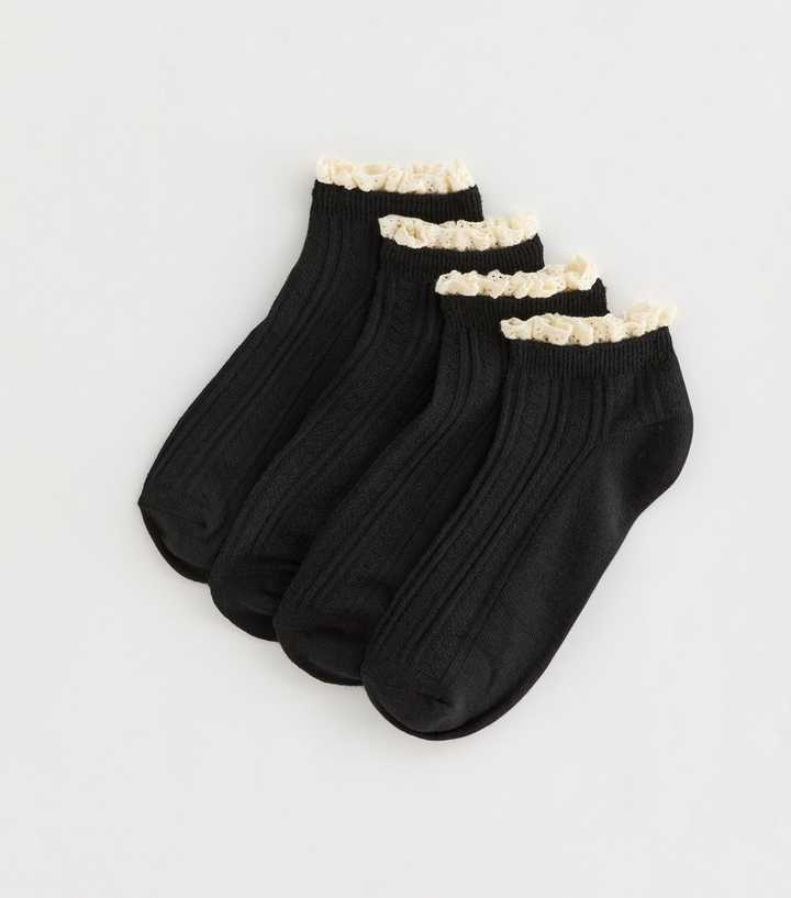 Pack of 4 Black Textured Frill Trainer Socks