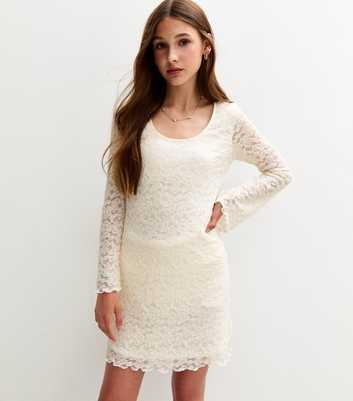 Girls Off White Lace Long Sleeve Dress
