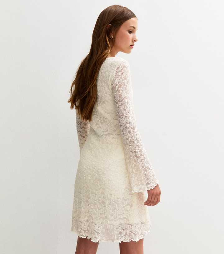 Girls Off White Lace Long Sleeve Dress | New Look