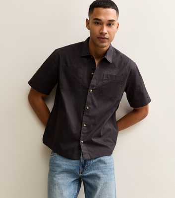 Dark Grey Boxy Double Pocket Short Sleeve Shirt