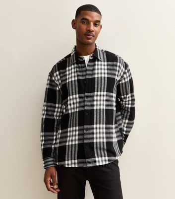 Black and White Relaxed Checked Long Sleeve Shirt