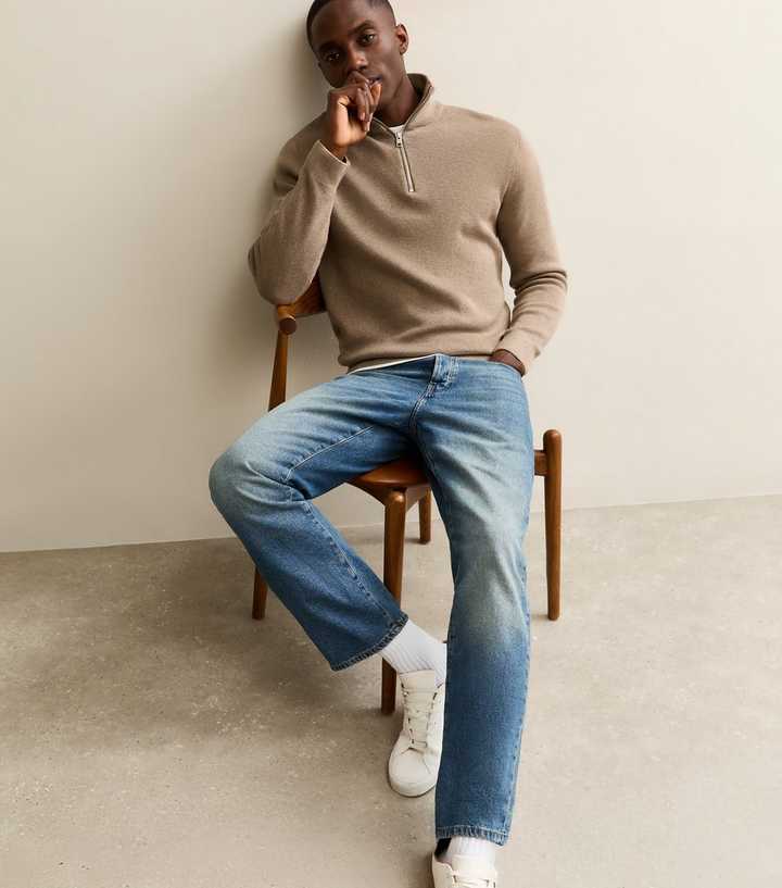 Jack & Jones Light Brown Knit Half Zip Jumper