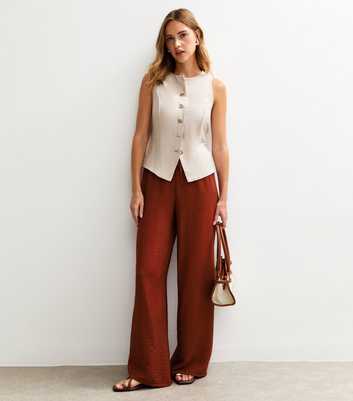 Rust Crinkle Texture Wide Leg Trousers