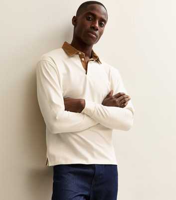 Jack & Jones Off White Contrast Collar Polo Shirt