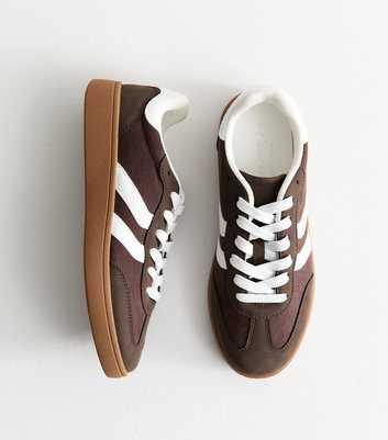 Brown Faux Suede Contrast Panelled Lace Up Trainers
