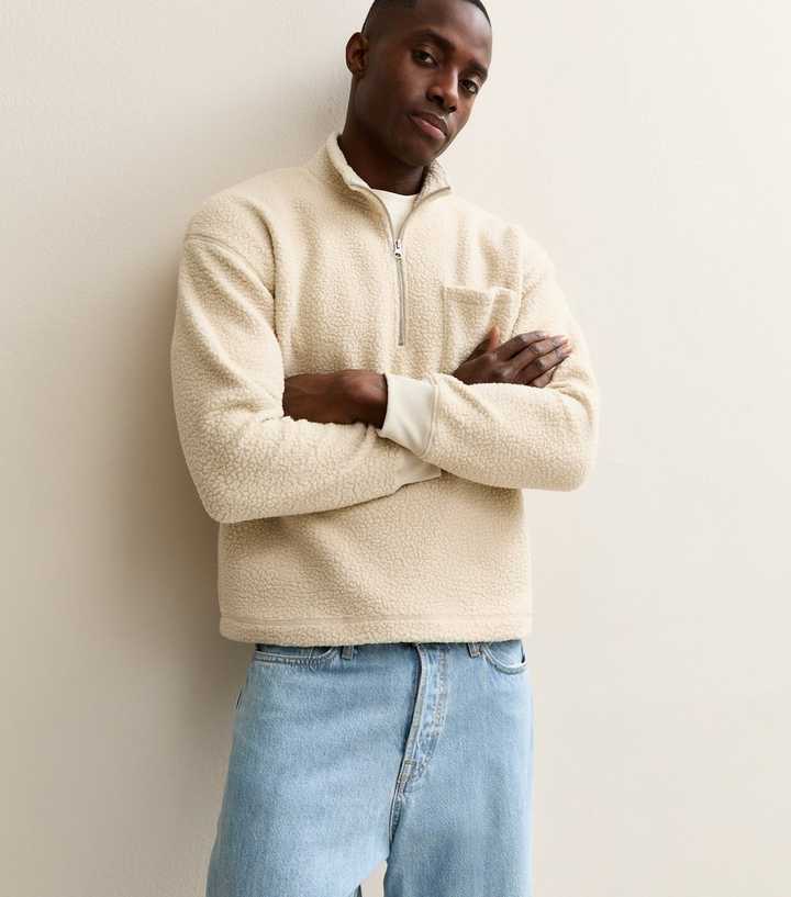 Jack & Jones Oatmeal Teddy High Zip Neck Sweatshirt