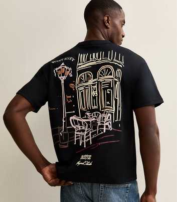 Jack & Jones Black Sketched West Alley Short Sleeve Top