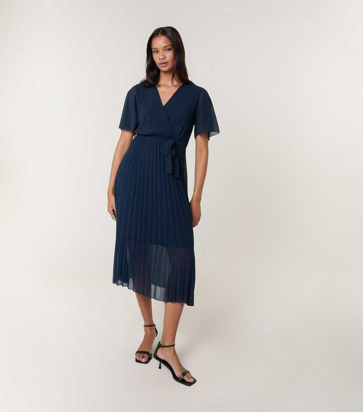 strapless open back dress Navy Pleated Lucerne Mini Dress main image 0