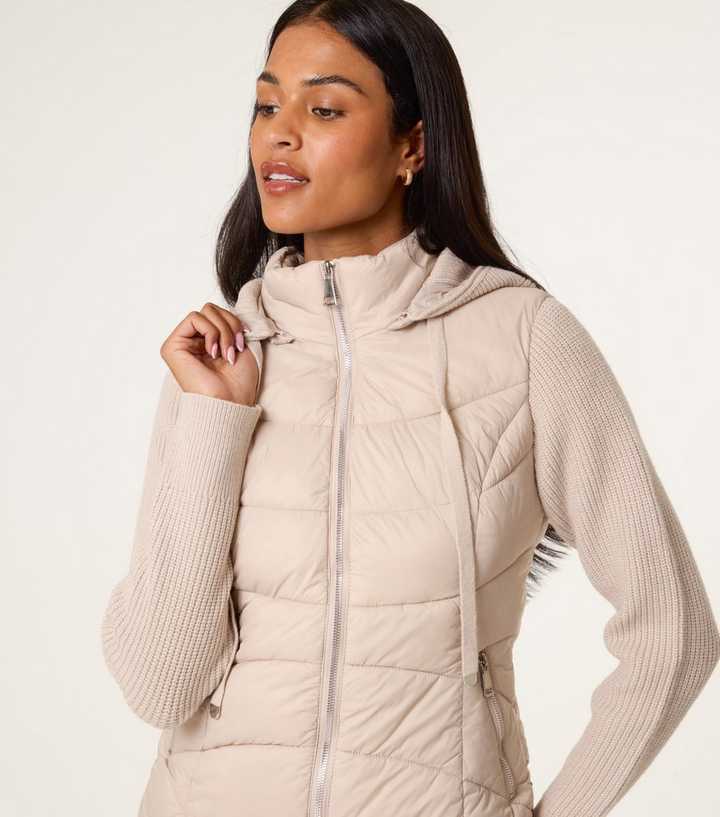 Blue Vanilla Stone Knitted Sleeve Puffer Jacket