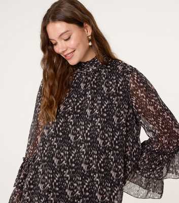 Blue Vanilla Black Abstract Print Frill Sleeve Blouse