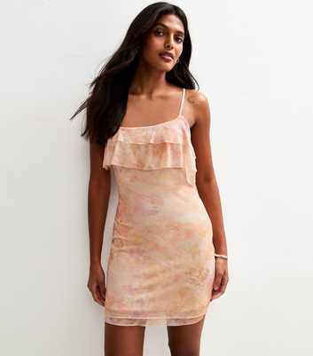 Pink Vanilla Light Pink Printed Mesh Mini Dress