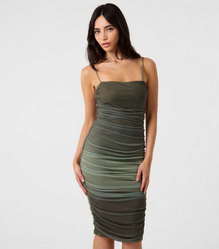 Pink Vanilla Khaki Ombre Mesh Midi Dress