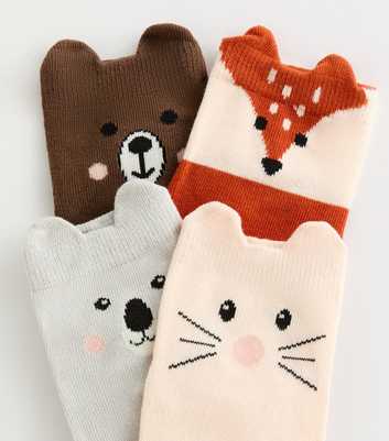 Pack of 4 Cream Animal Face Trainer Socks