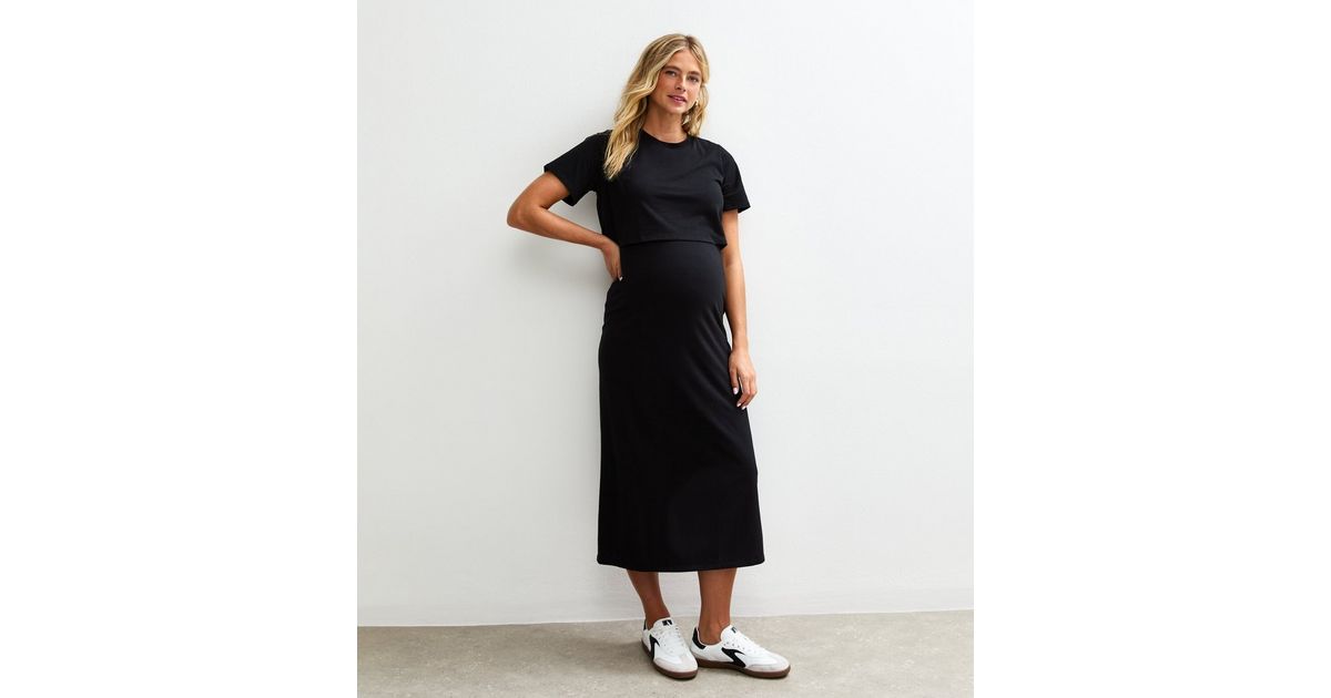 Nursing Dress New Look Maternity Shirt Dress Maternity Black Double Layer  Nursing T-Shirt Midi Dress New Look