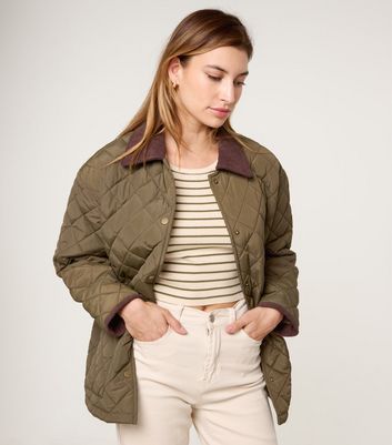 Blue Vanilla Khaki Diamond Quilted Coat
