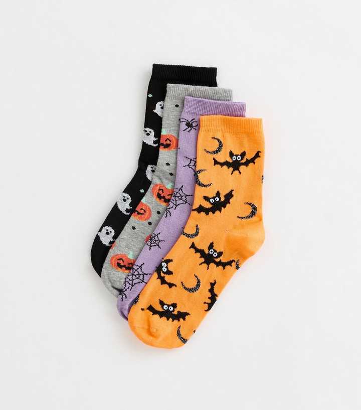 Multicolour Pack of 4 Halloween Patterned Ankle Socks