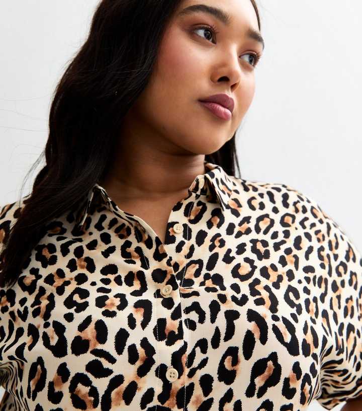 Curves Brown Leopard Print Short Sleeve Shirt