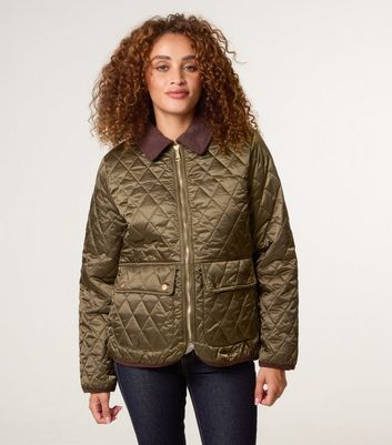 Blue Vanilla Khaki Quilted Corduroy Collar Coat New Look