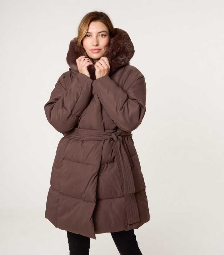 Blue Vanilla Brown Hooded Puffer Coat
