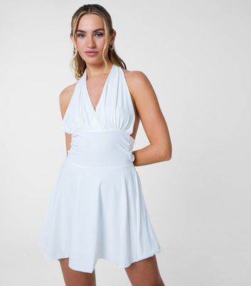 sachin and babi light blue dress Light Blue Dress - Satin Skater Dress - Backless Halter Dress main image 0