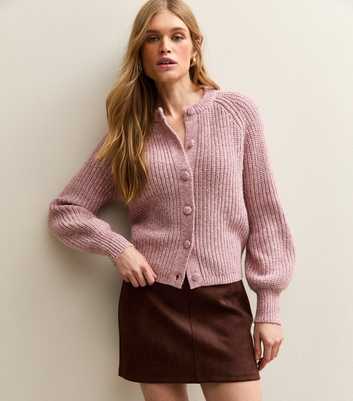 Pink Ribbed Knit Raglan Sleeve Cardigan