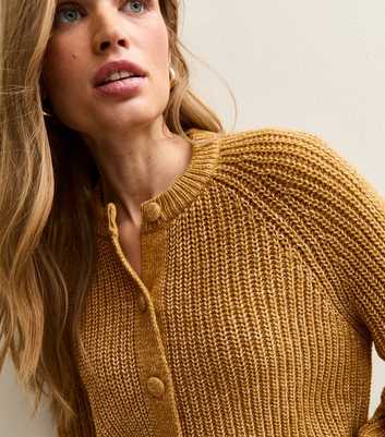 Dark Yellow Ribbed Knit Raglan Sleeve Cardigan